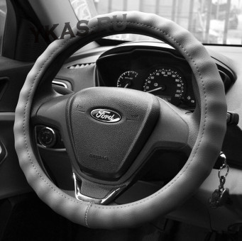 Оплетка на руль   Carlife  "Portofino" М,  Серый/Серый (экокожа/косточка)