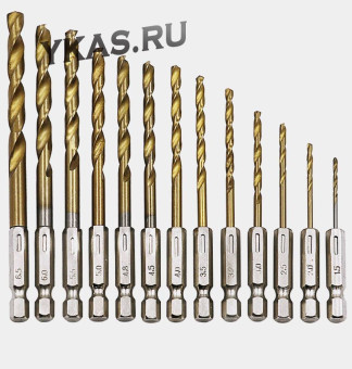 Набор сверл 13шт под шестиграник (1,5/2/2,5/3/3,2/3,5/4/4,5/4,8/5/5,5/6/6,5мм)