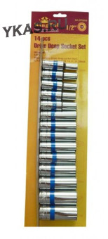 King Tul. Набор головок глубоких 1/2\"  на метал. планке 14пр. (8-24мм, 6-гран.) в блистере